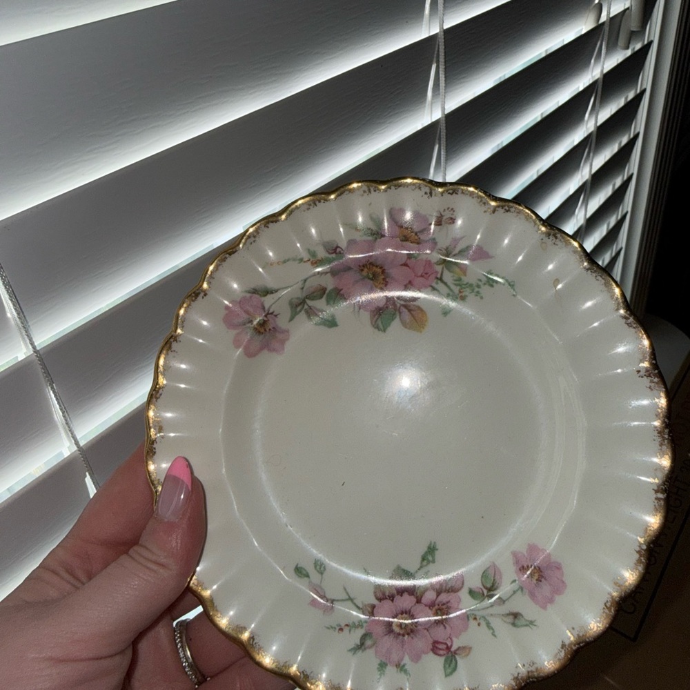 Vanity Fair - Sandra Rose-Vintage Floral Gold-Rimmed Dessert Plate - Pink Floral